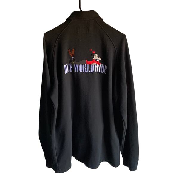 Huff Men's Popeye Black Jacket Olive Graphic Fleece Coach Zip Out Large - Picture 1 of 14